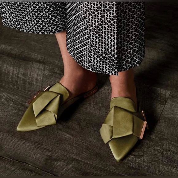 Ted Baker Shoes - Ted Baker Olive Green Mules with Bow Detail